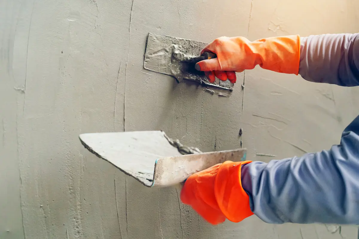 hand image worker concrete plaster